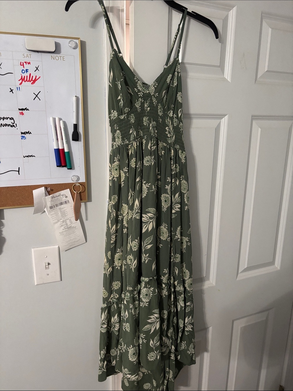 T.J.Maxx Olive Green Maxi Dress with Cream Floral Print